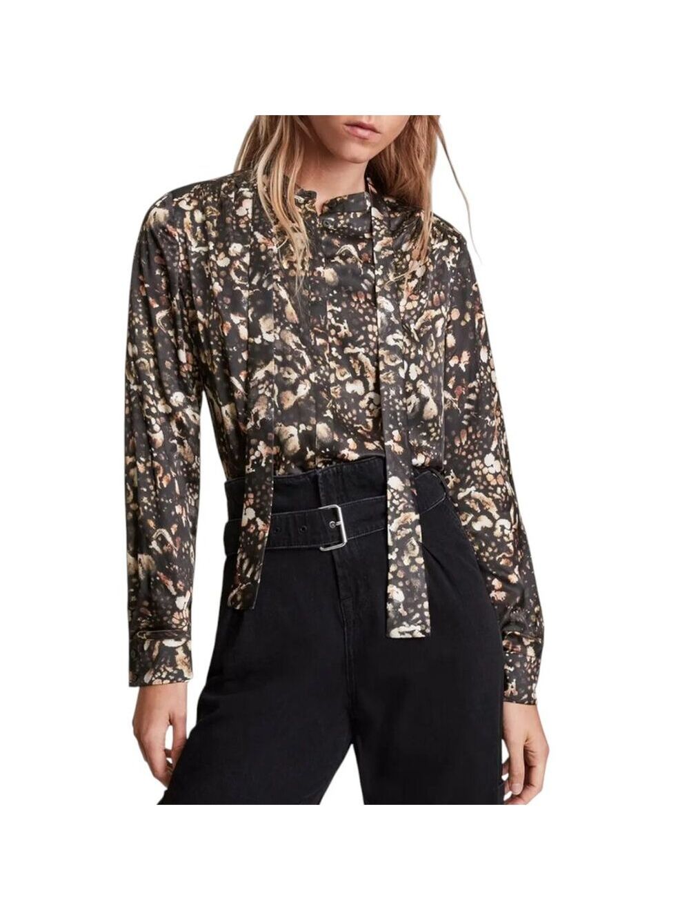 AllSaints Toni Kettu Silk Blend Shirt - Brown Fox Pattern - 10